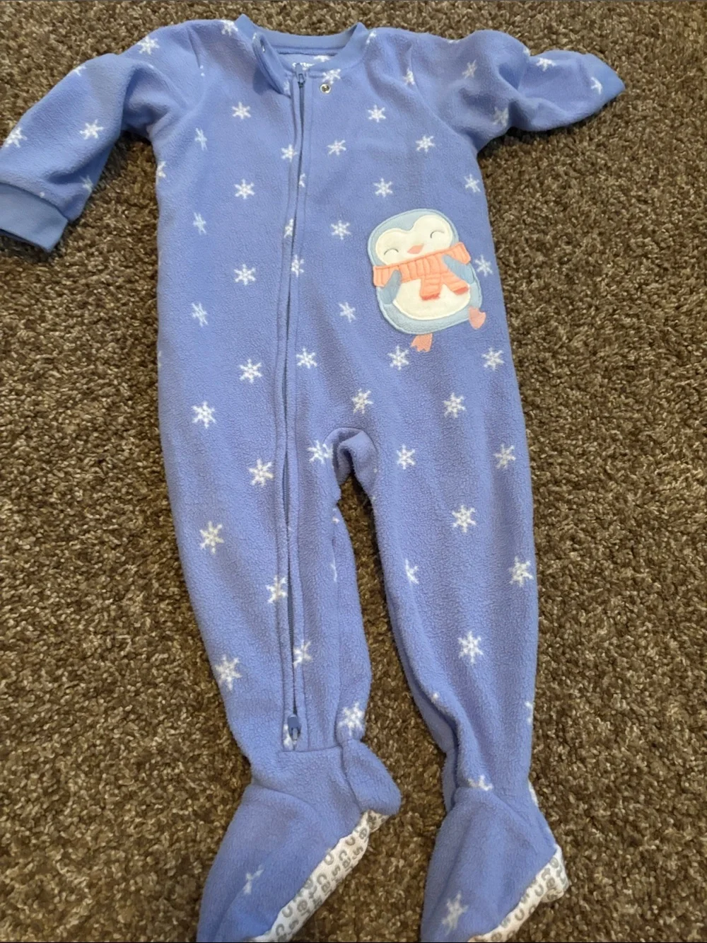 Blue Penguin Print Kids One-Piece Footed Pajama set of 3